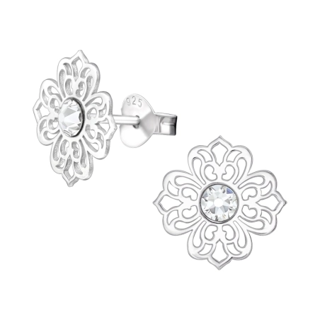 Filigrane Blume Ohrstecker mit Kristall Schmuck | All4silver