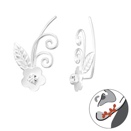 Eine Blume Ohrklemme und Ohrkletterer Schmuck | All4silver