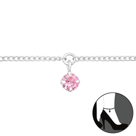 Rosa Zirkon an einer Kette hängend - Schmuck Silber 925 Ketten am Bein