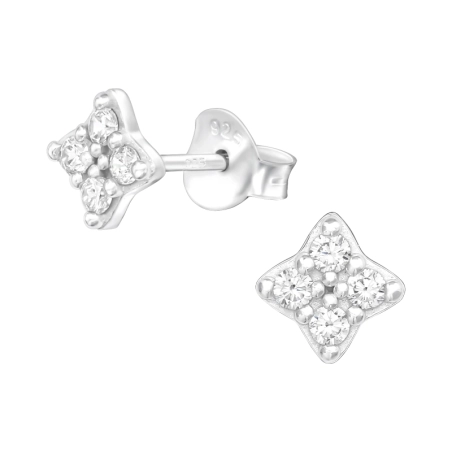 Eine Blume Ohrstecker mit Zirkonia Steinen Schmuck | All4silver
