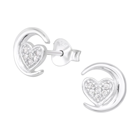 Mond und Herz Ohrstecker mit Zirkonia Steinen Schmuck | All4silver