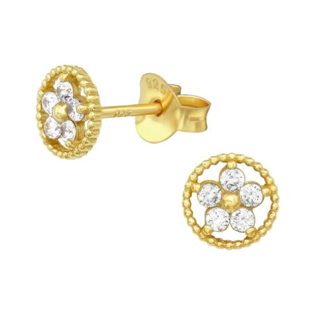 Eine Blume Ohrstecker mit Zirkonia Steinen Schmuck | All4silver