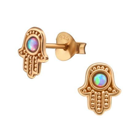 Hamsa - Puzet-Ohrringe aus Silber 925 mit einem Halbedelstein