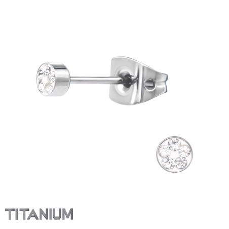 Rundes Ohr aus Titan mit Kristallen Titan-Ohrstecker Schmuck | All4silver