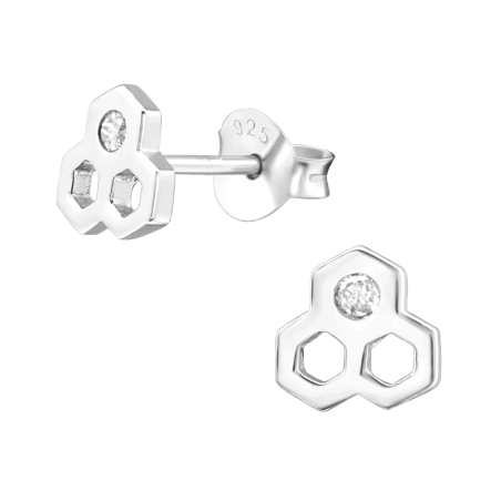 Bienenwabe Ohrstecker mit Zirkonia Steinen Schmuck | All4silver