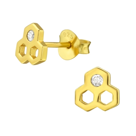 Bienenwabe Ohrstecker mit Zirkonia Steinen Schmuck | All4silver