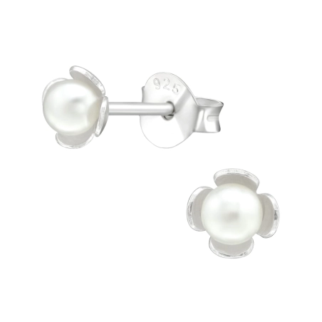 Eine Blume Ohrstecker mit Perlen Schmuck | All4silver