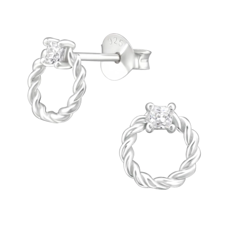 Verdrehte Ohrstecker mit Zirkonia Steinen Schmuck | All4silver