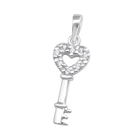 Herzschlüssel - Sterling Silber 925 Anhänger mit Zirkon