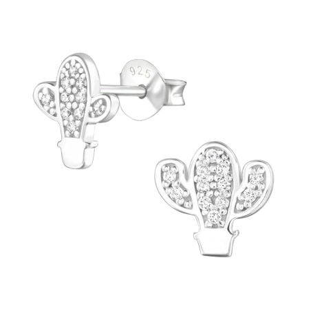 Kaktus Ohrstecker mit Zirkonia Steinen Schmuck | All4silver