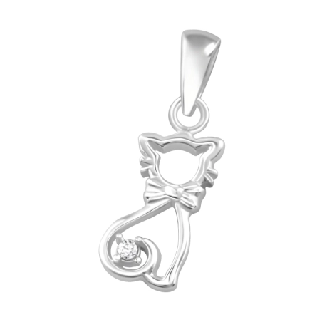 Katze Anhänger mit Zirkonia Steinen Schmuck | All4silver