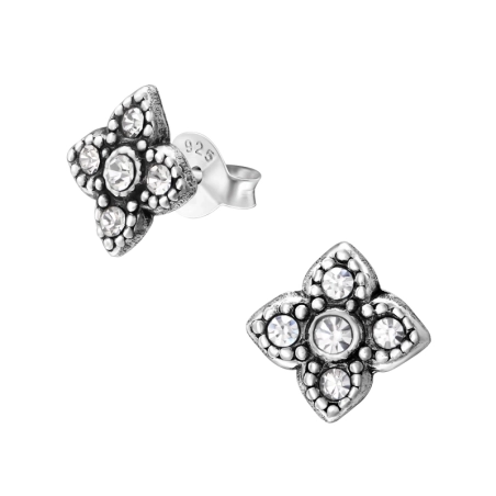 Eine Blume Ohrstecker mit Kristall Schmuck | All4silver