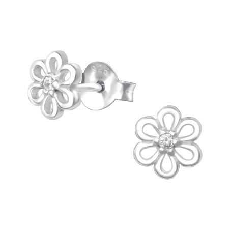 Eine Blume Ohrstecker mit Zirkonia Steinen Schmuck | All4silver