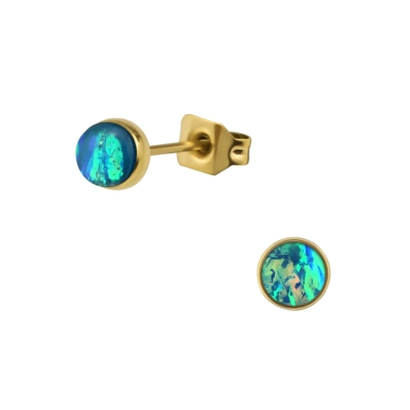 4 mm vergoldete Chirurgenstahlohrringe mit synthetischem Opal - Ohrstecker aus chirurgischem Edelstahl aus Stahl