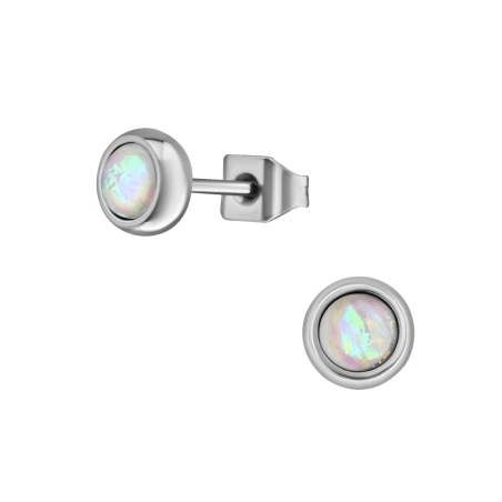 Ohrringe rund 5 mm mit synthetischem Opal - Ohrstecker aus chirurgischem Edelstahl 316 L aus Stahl