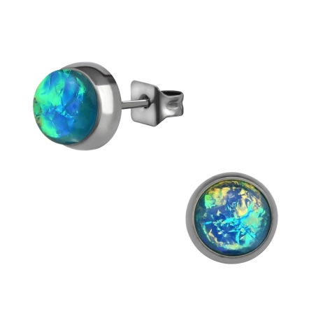7 mm Ohrstecker aus Chirurgenstahl mit synthetischem Opal - Ohrstecker aus Chirurgenstahl aus Stahl