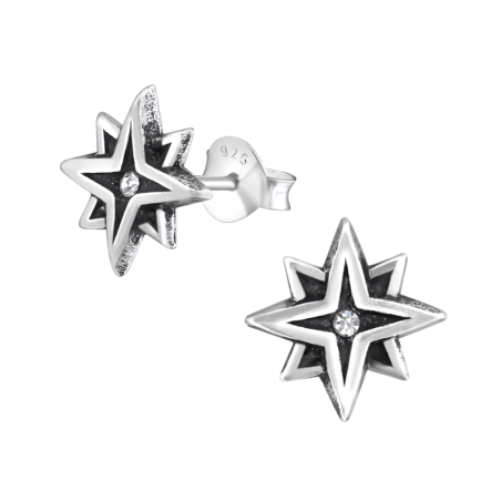 Ein Stern Ohrstecker mit Kristall Schmuck | All4silver