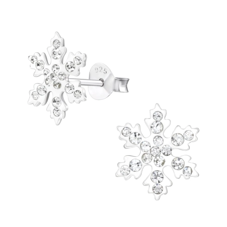 Schneeflocke Ohrstecker mit Kristall Schmuck | All4silver