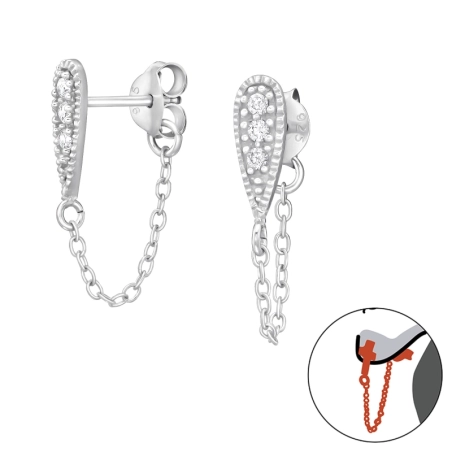 Birne mit Zirkoniasteinen und Kette - 925Er Silber Ohrstecker Mit Zirkonia Steinen