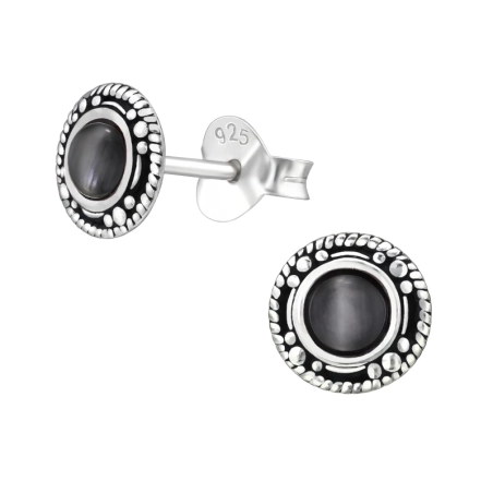 Oxidiert den Kreis Ohrstecker mit Halbedelsteinen Schmuck | All4silver