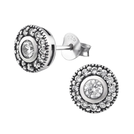 Runden Ohrstecker mit Zirkonia Steinen Schmuck | All4silver