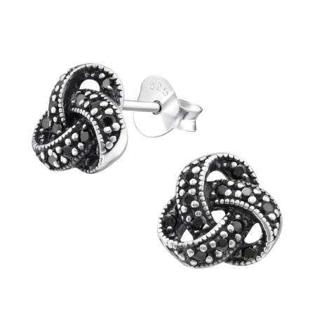 Knoten Ohrstecker mit Zirkonia Steinen Schmuck | All4silver