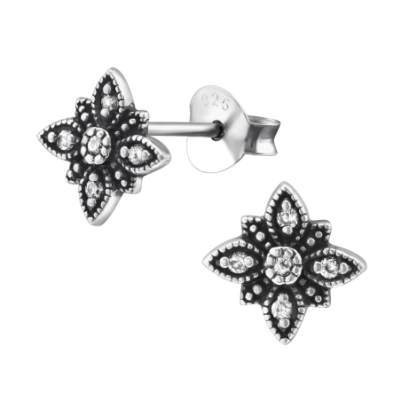 Eine Blume Ohrstecker mit Zirkonia Steinen Schmuck | All4silver