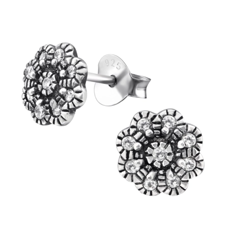 Eine Blume Ohrstecker mit Zirkonia Steinen Schmuck | All4silver