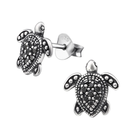 Silberne Schildkröte Ohrstecker mit Zirkonia Steinen Schmuck | All4silver