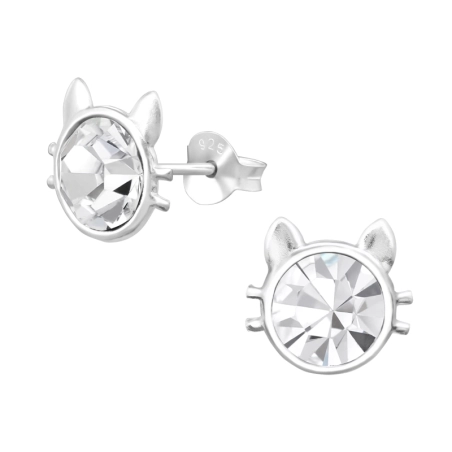 Silberne Katze Ohrstecker mit Steinen Schmuck | All4silver