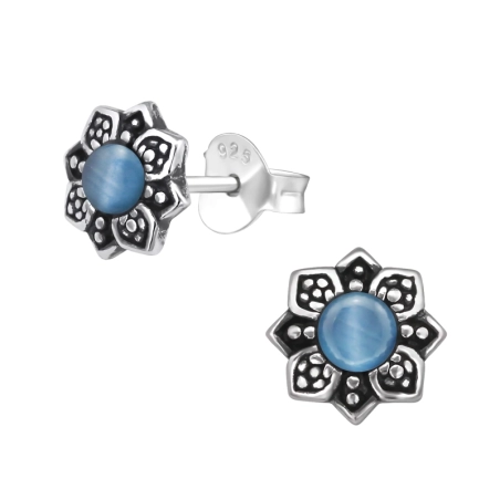 Eine Blume Ohrstecker mit Halbedelsteinen Schmuck | All4silver