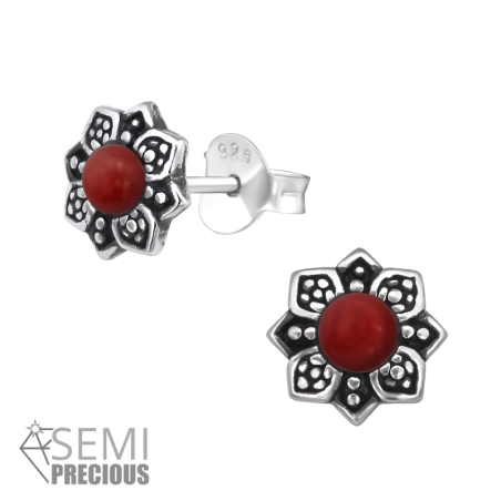 Eine Blume Ohrstecker mit Halbedelsteinen Schmuck | All4silver