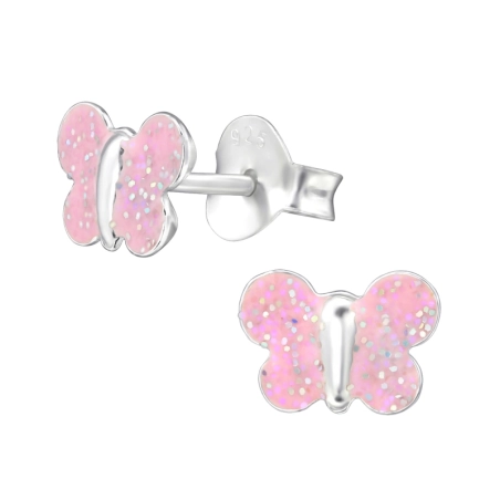 Silberner Glitzer-Schmetterling Ohrstecker mit Emaillefarben Schmuck | All4silver