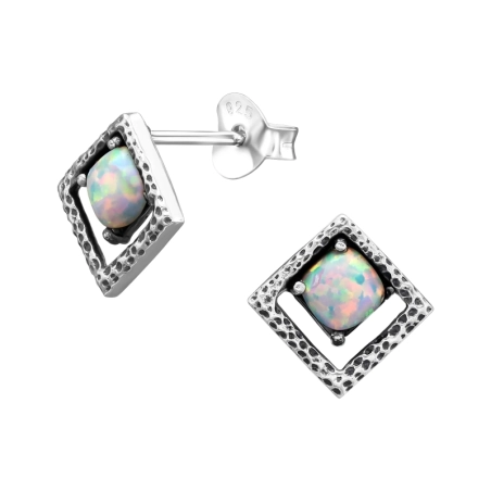 Quadratisch mit Opal – Ohrstecker aus 925er Sterlingsilber mit Halbedelstein