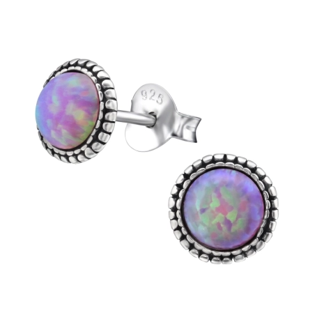 Runder Opal - 925 Sterling Silber Ohrstecker mit Opal