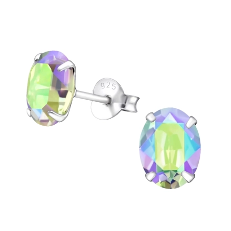 Silbernes Oval mit echten europäischen Kristallen – Lacrystal-Ohrstecker aus 925er-Sterlingsilber