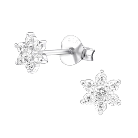 Silberne Blume Ohrstecker mit Zirkonia Steinen Schmuck | All4silver