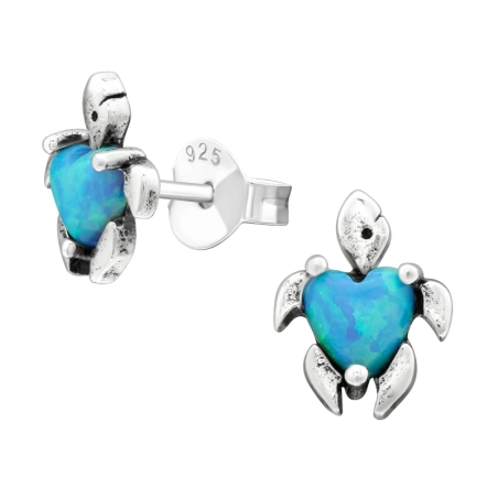 Silberne Schildkröte Ohrstecker mit Halbedelsteinen Schmuck | All4silver