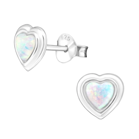 Herz mit synthetischem Opal – Ohrstecker aus 925er Sterlingsilber mit Halbedelstein
