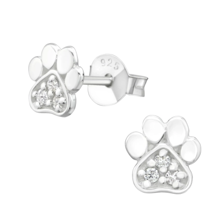 Silberne Pfote Ohrstecker mit Zirkonia Steinen Schmuck | All4silver