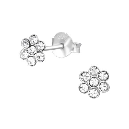 Eine Blume Ohrstecker mit Kristall Schmuck | All4silver