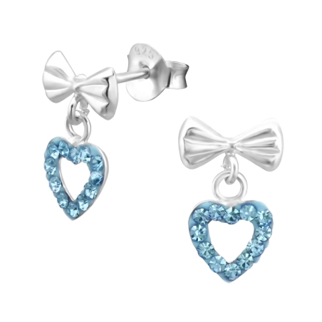Schleife mit hängendem Herz Ohrstecker mit Steinen Schmuck | All4silver