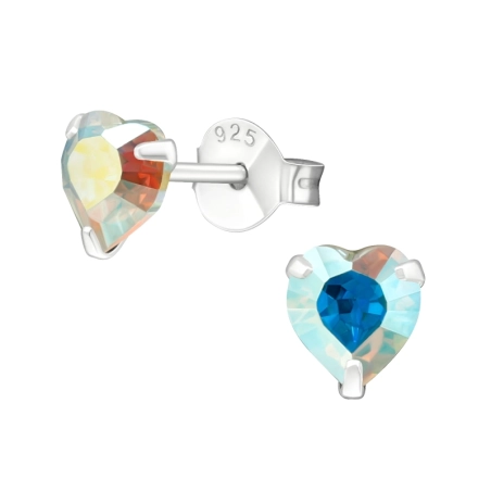 Silbernes Herz mit echten europäischen Kristallen – Lacrystal-Ohrstecker aus 925er-Sterlingsilber