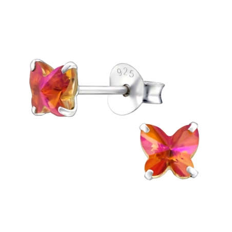 Silberner Schmetterling mit echten europäischen Kristallen – Lacrystal-Ohrstecker aus 925er-Sterlingsilber