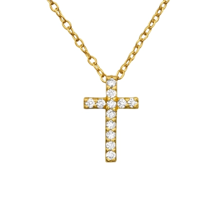 Vergoldetes Kreuz mit Kristallen – Halsketten aus 925er Sterlingsilber mit Steinen