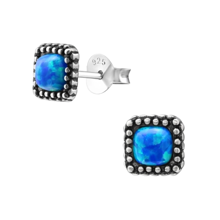 Silbernes synthetisches Opalquadrat Ohrstecker mit Halbedelsteinen Schmuck | All4silver