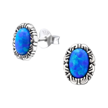 Silber Ovaler synthetischer Opal Ohrstecker mit Halbedelsteinen Schmuck | All4silver