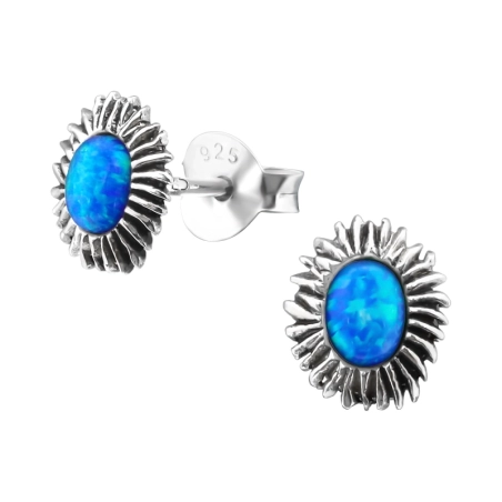Silber Synthetische Opalblume Ohrstecker mit Halbedelsteinen Schmuck | All4silver
