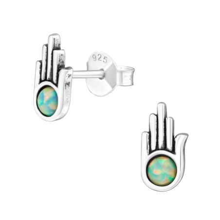 Silber Hamsa Synthetischer Opal Ohrstecker mit Halbedelsteinen Schmuck | All4silver