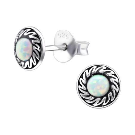 Silberner synthetischer Opal Ohrstecker mit Halbedelsteinen Schmuck | All4silver